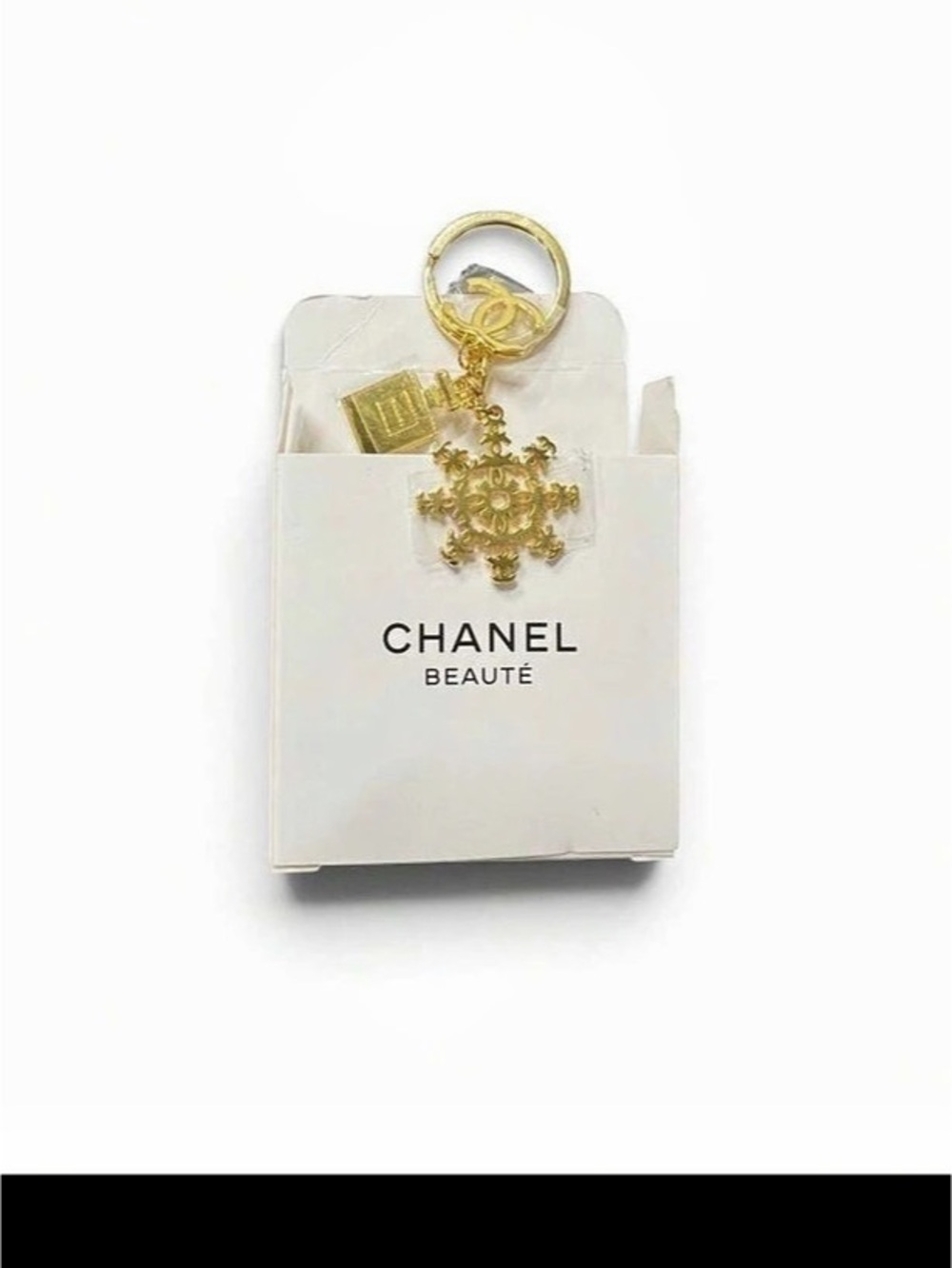 Chanel Beauté Snowflake Perfume Bottle Keychain Charm Gold